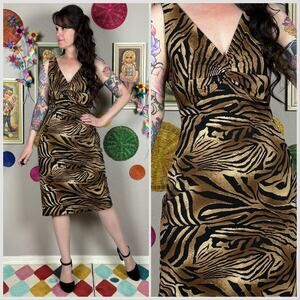 Vintage 1990s Tiger Print Sleeveless Bodycon Dress